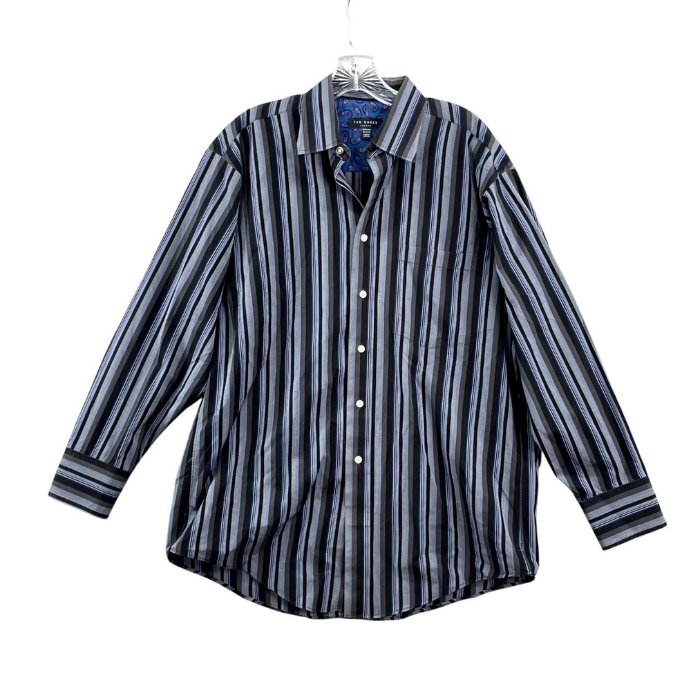 Ted‎ Baker Dress Shirt Mens 16-32/33 Gray Striped Oxford Office Formal Business